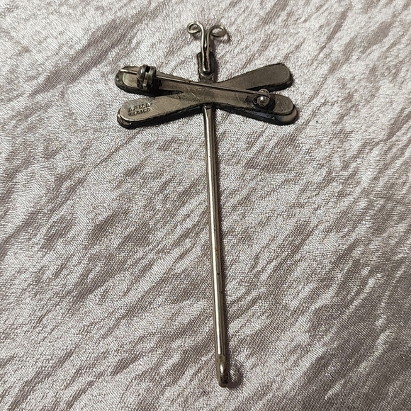 Abalone Shell Alpaca Mexico Signed Sterling Dragonfly Long Bug Vintage Brooch - Picture 3 of 10